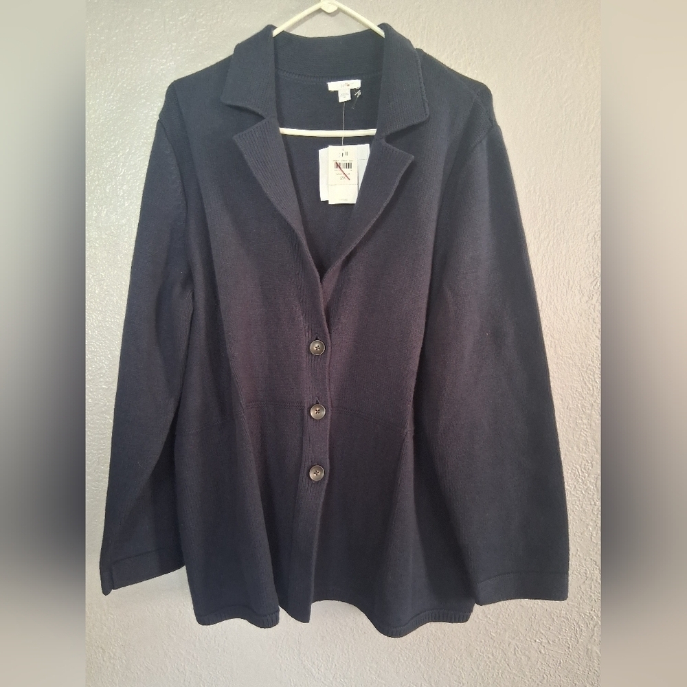 J Jill NWT Double Knit Navy Blue Sweater Cardigan Blazer Cotton Blend 2X